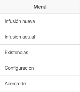 Menú de la aplicación